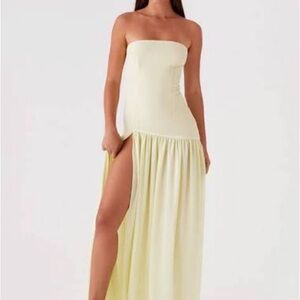 Peppermayo Strapless Light Yellow Maxi Dress